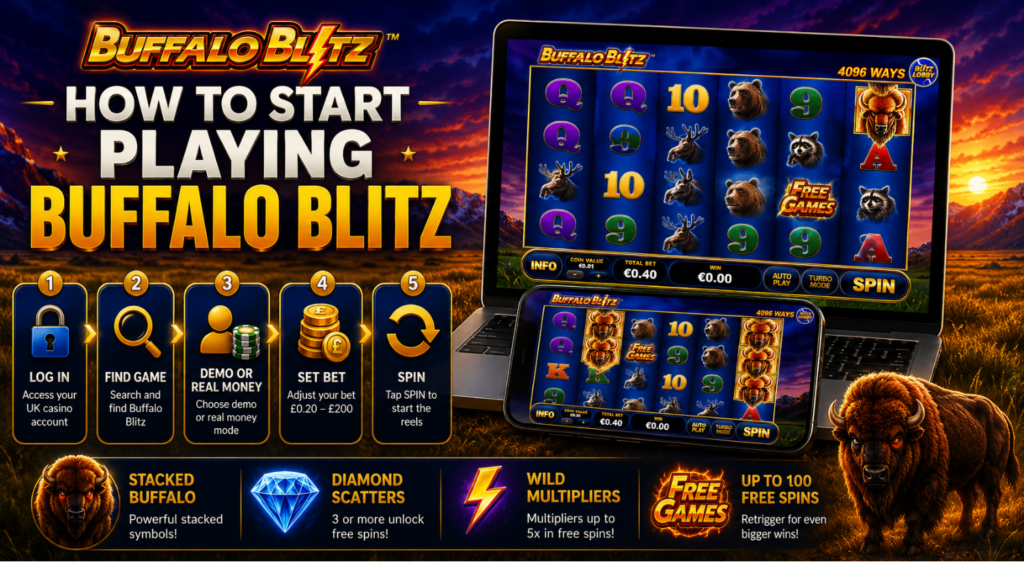 How to start playing Buffalo Blitz online slot on desktop and mobile devices